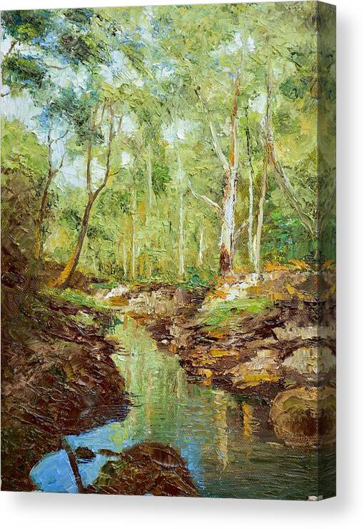Palette Knife Canvas Print featuring the painting Darebin Creek Crossing at Alphington east of Melbourne by Dai Wynn