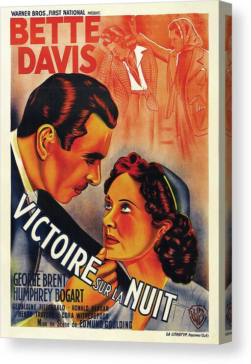Dark Canvas Print featuring the mixed media ''Dark Victory'', with Bette Davis and George Brent, 1939 by Movie World Posters