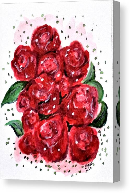 Clyde J. Kell Canvas Print featuring the painting Designer Roses No4. by Clyde J Kell