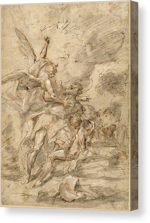 Gaspare Diziani Canvas Print featuring the drawing The Sacrifice of Isaac by Gaspare Diziani
