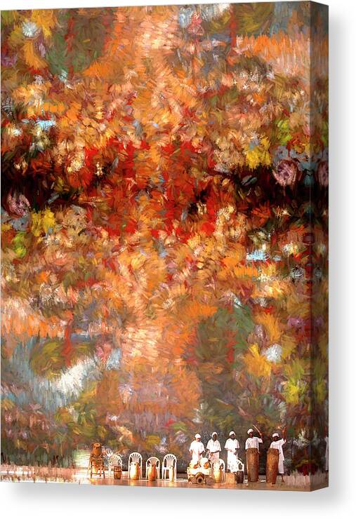 Ghana Canvas Print featuring the photograph Drummers in a Leaf Storm by Wayne King