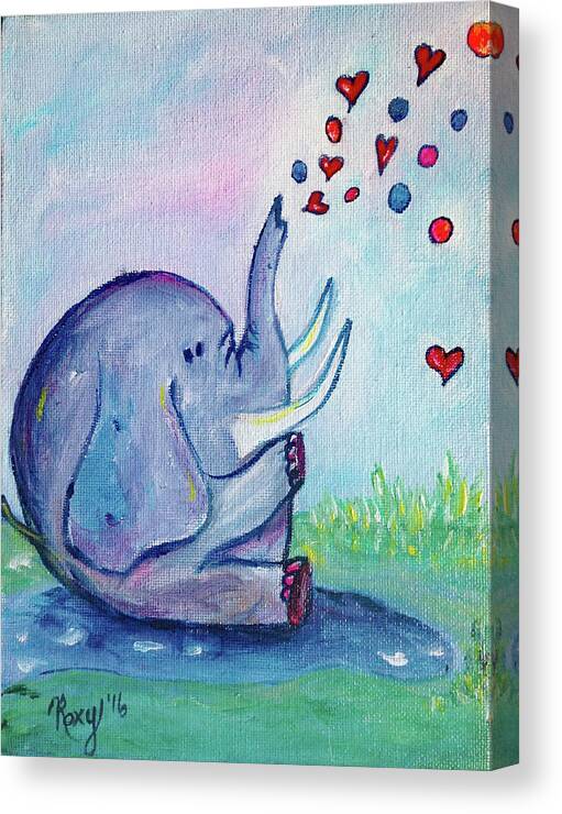 Elephant Canvas Print featuring the painting Elephant Love by Roxy Rich