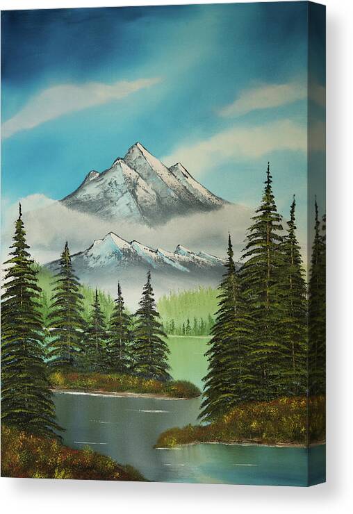 Mountains Canvas Print featuring the painting Evergreen Cove by Jamie Pattison