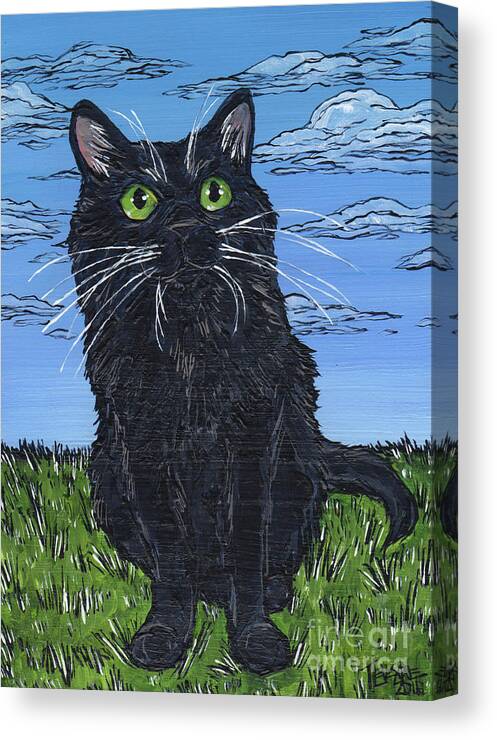 Cat Canvas Print featuring the painting Eyes of the Black Cat by Tracy Levesque