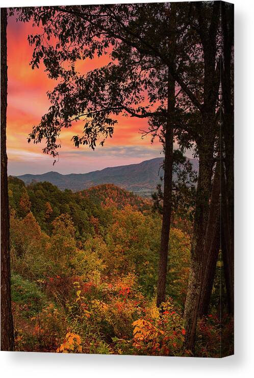 Fall Sunset In Smoky Mountains Canvas Print featuring the photograph Fall Sunset In Smoky Mountains by Dan Sproul