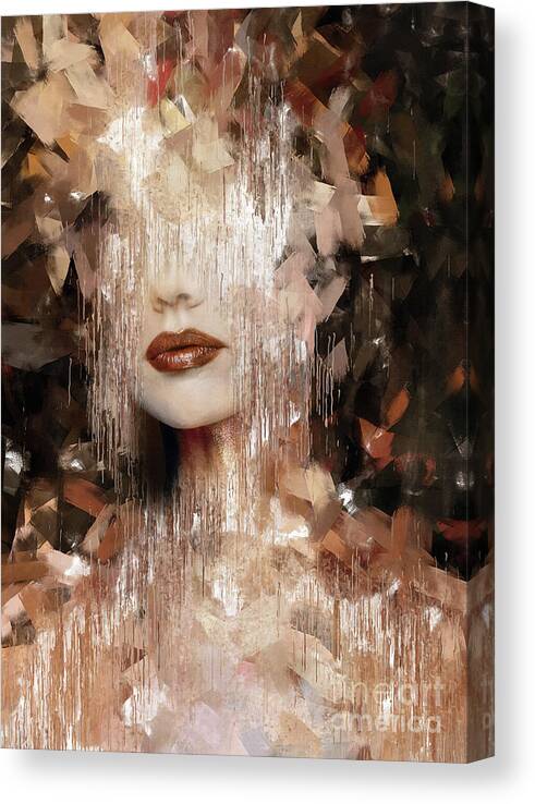 Abstract.womanportraitbrowncoppergoldfantasypaintingfierceimpressionism Canvas Print featuring the painting Fierce by Jacky Gerritsen