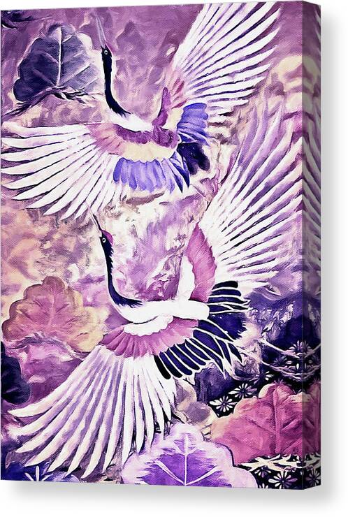 Flight Of Lovers Canvas Print featuring the painting Flight of Lovers - Kimono Series by Susan Maxwell Schmidt