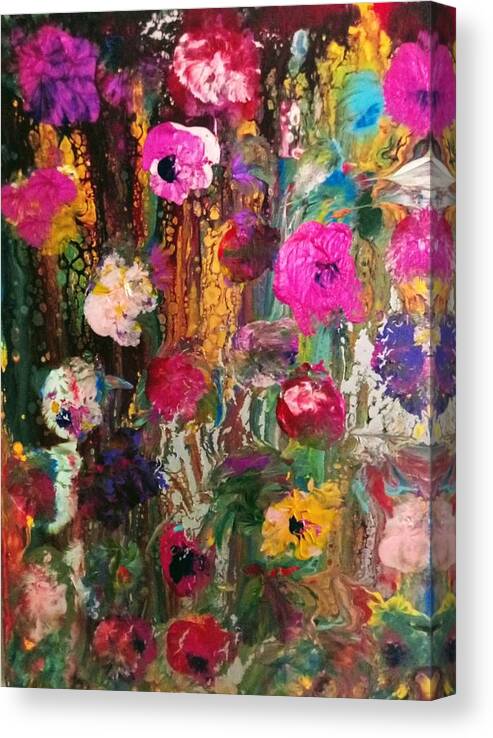 Flowers Fusion Pink Canvas Print featuring the painting Flower Fusion by Anna Adams
