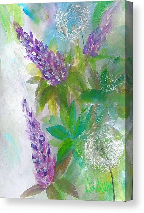 Lupine Canvas Print featuring the painting Flowering Weeds and Lupine Painting by Lisa Kaiser