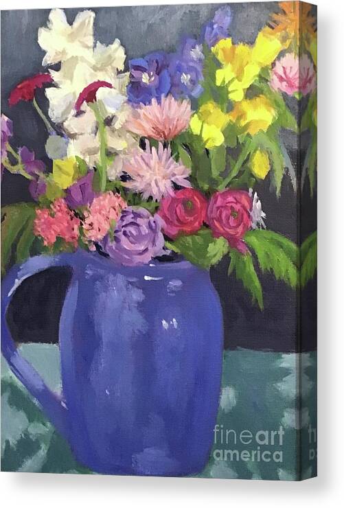 Lisianthus Canvas Print featuring the painting Flowers from Friends by Anne Marie Brown