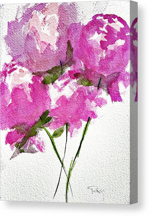 Peonies Canvas Print featuring the painting Four Peonies Blooming by Roxy Rich