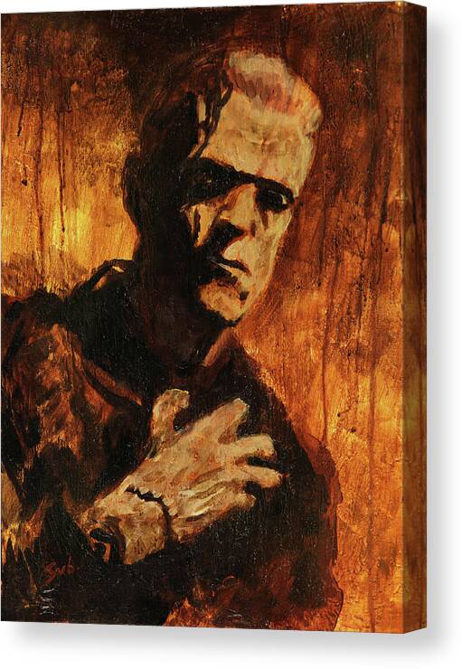 Frankenstein Canvas Print featuring the painting Frankenstein 1931 by Sv Bell