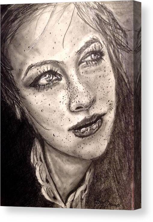 Young Canvas Print featuring the drawing Freckles by Bryan Brouwer