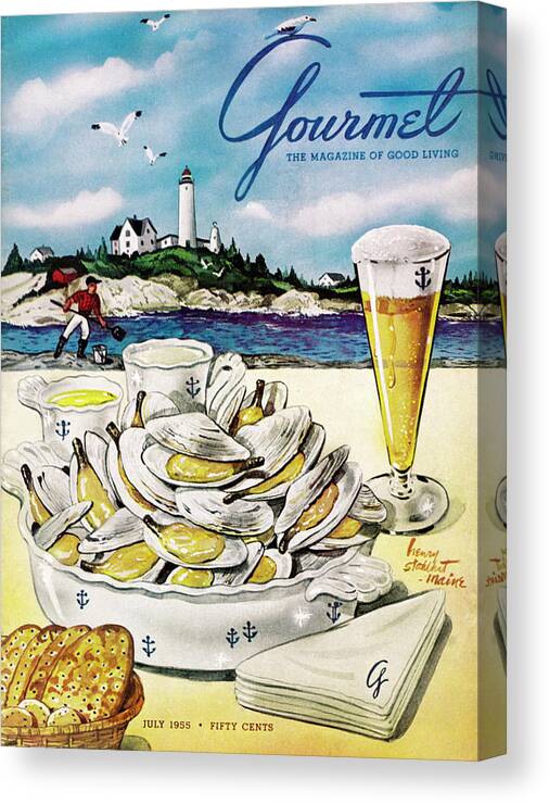 Entertainment Canvas Print featuring the painting Gourmet Cover of Clams and Beer by Henry Stahlhut