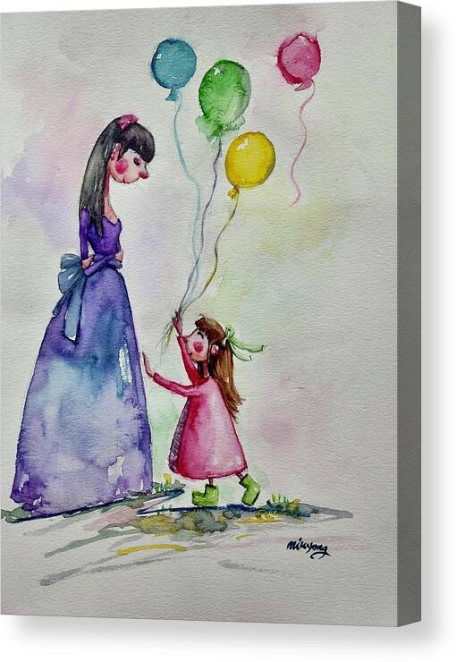 Mom And Daughter Canvas Print featuring the painting Happiness by Mikyong Rodgers