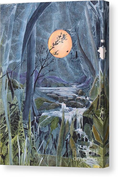 Moon Canvas Print featuring the painting Harvest Moon - The Lakes by Jackie Mueller-Jones