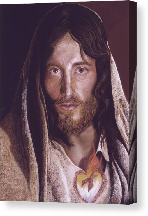  Canvas Print featuring the pastel Heart of Jesus Pastel by Miriam Kilmer by Miriam A Kilmer