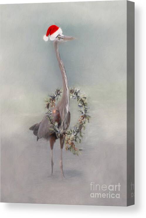 Heron With Santa Hat Canvas Print featuring the digital art Holiday Heron by Jayne Carney