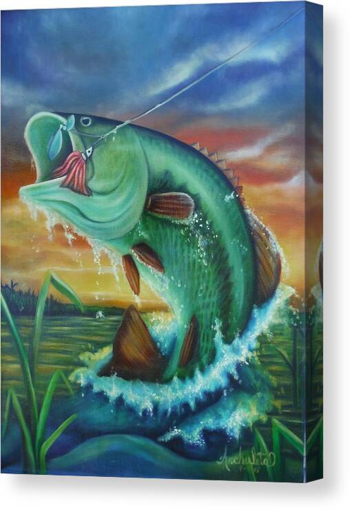 Hooked - Trout Fishing On Vacation Canvas Print featuring the painting Hooked by Ruben Archuleta - Art Gallery