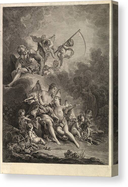 Jacques Firmin Beauvarlet Canvas Print featuring the drawing Hymen and Cupid by Jacques Firmin Beauvarlet