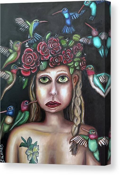 Surreal Canvas Print featuring the painting I dream of Hummingbirds by Steve Shanks