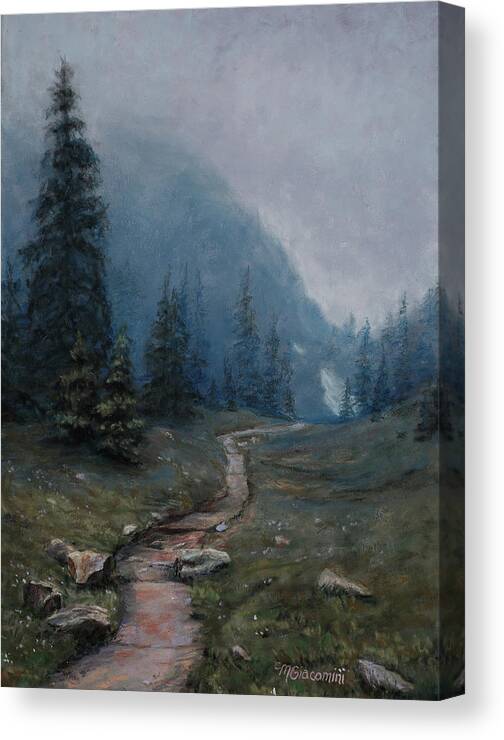 Mountains Canvas Print featuring the painting Into the Mist by Mary Giacomini
