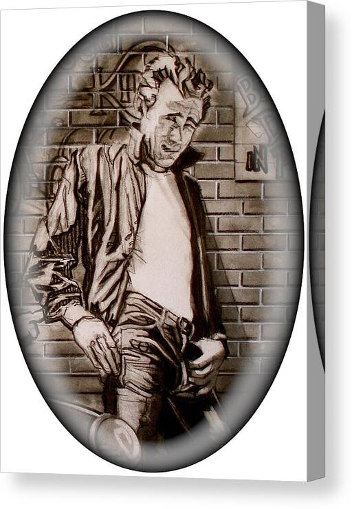 Charcoal Pencil On Paper Canvas Print featuring the drawing James Dean - The 1950s - detail by Sean Connolly