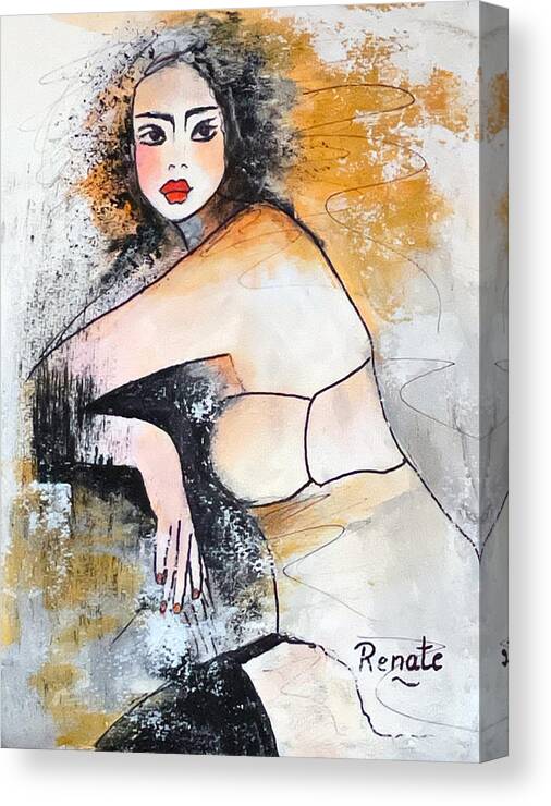 Woman Portraiture. Canvas Print featuring the painting Just waiting.. by Renate Dartois