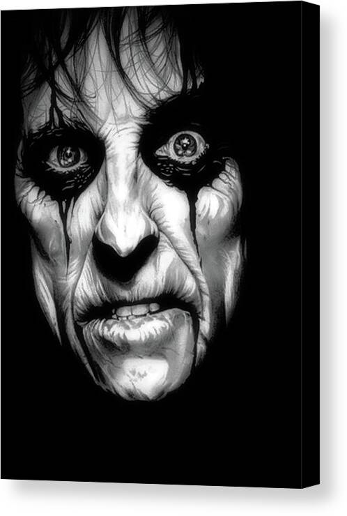 Alice Cooper Canvas Print featuring the drawing Killer - Alice Cooper - Black and White Edition by Fred Larucci