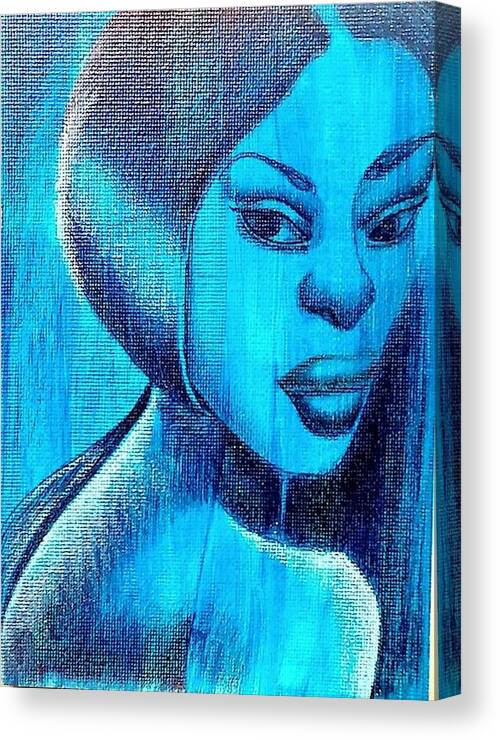 Black Art Canvas Print featuring the drawing Lady in Blue by Donald C-Note Hooker