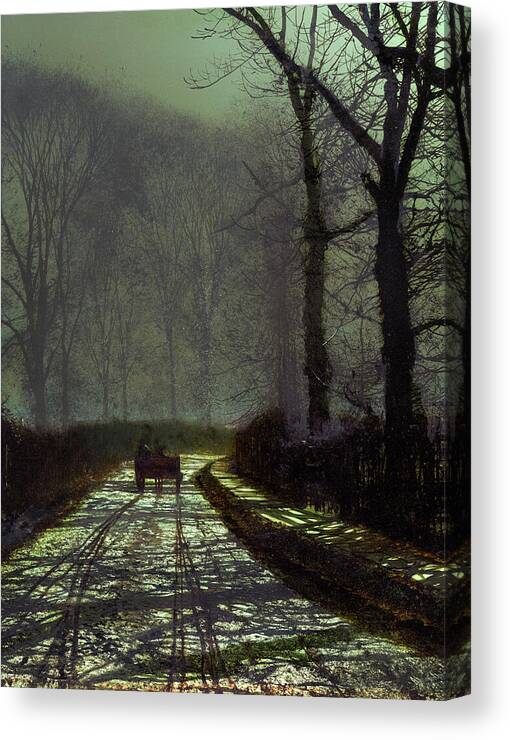 Somber Canvas Print featuring the painting Lane Scene at Night by John Atkinson Grimshaw British Painter