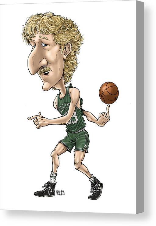 Mikescottdraws Canvas Print featuring the drawing Larry Bird, green uni by Mike Scott