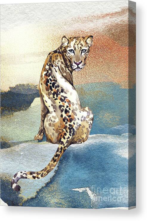 Leopard Canvas Print featuring the painting Leopard Watercolor Animal Art Painting by Garden Of Delights