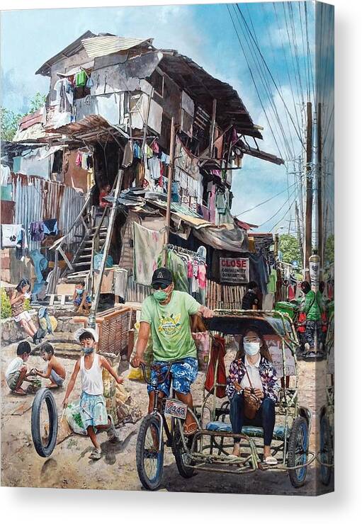 Urban Life Canvas Print featuring the painting Life Goes on by Bong Perez