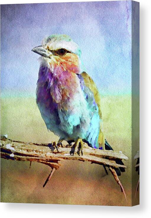 Lilac Breasted Roller Canvas Print featuring the painting Lilac Breasted Roller by Susan Maxwell Schmidt