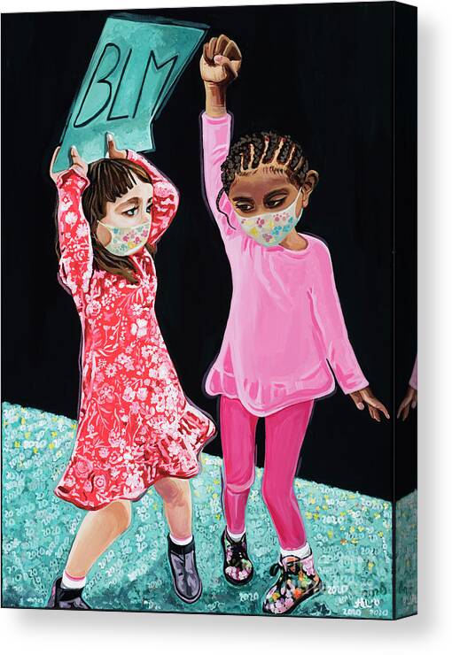 Black Artist Canvas Print featuring the painting Little Activists by Sara Tafere Barnes