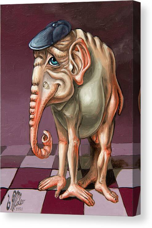 Surrealism Canvas Print featuring the painting Little Glamorous Elephant by Victor Molev