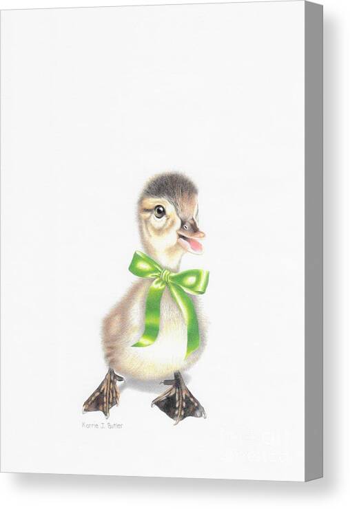 Duckling Canvas Print featuring the drawing Lucky Ducky by Karrie J Butler