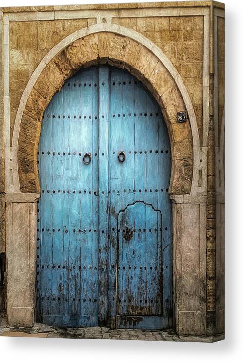 Door Canvas Print featuring the digital art Medieval Blue Arched Door by Susan Hope Finley