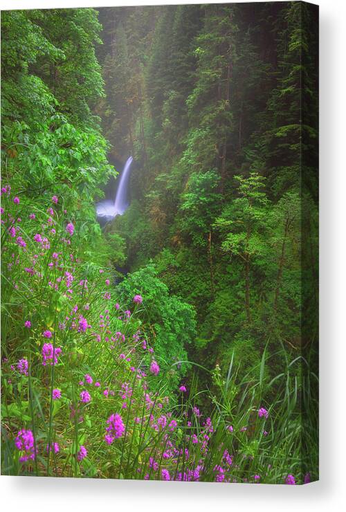Metlako Falls Canvas Print featuring the photograph Metlako Falls Flowers by Darren White