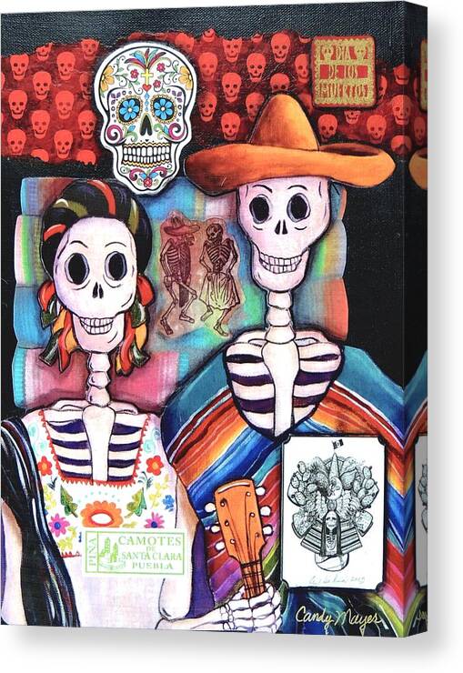 Dia De Los Muertos Canvas Print featuring the mixed media Mexican Gothic Collage by Candy Mayer