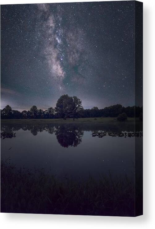 Nightscape Canvas Print featuring the photograph Milky Way over the Pond by Grant Twiss