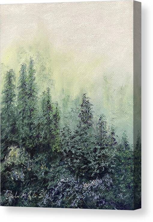 Pastel Canvas Print featuring the painting Misty Pines by Charlene Fuhrman-Schulz