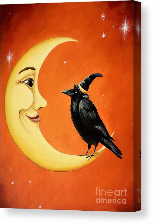 Moon Canvas Print featuring the painting Moon And Crow  by Debbie Criswell