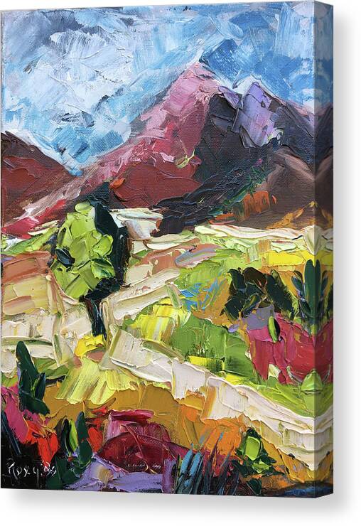 Original Oil Painting Canvas Print featuring the painting Mountain Trails by Roxy Rich