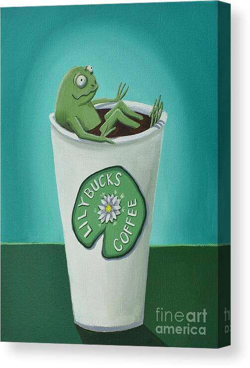 Frog Canvas Print featuring the painting Mr. Coffee frog by Debbie Criswell