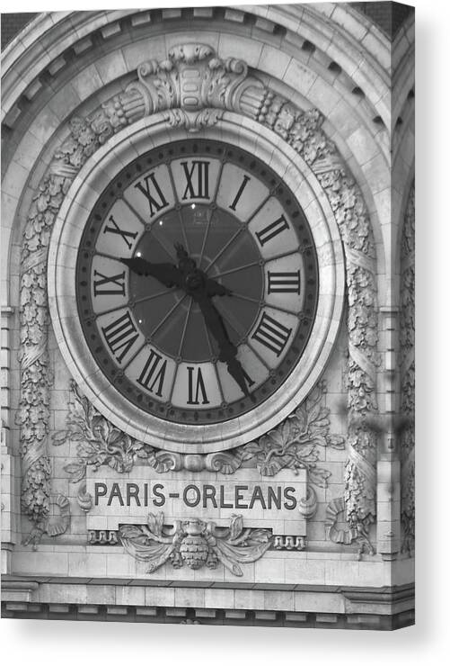 Paris Canvas Print featuring the photograph Musee d'Orsay Clock - Black and White by Ron Berezuk