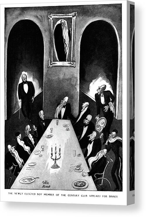 Age Canvas Print featuring the drawing Newly Elected Boy Member of the Century Club Appears for Dinner by Peter Arno