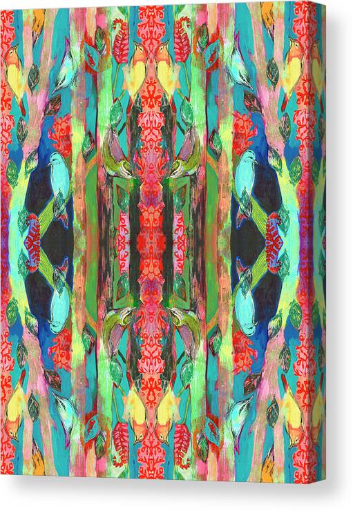 Nuthatch Canvas Print featuring the digital art Nuthatch Forest Pattern by Jennifer Lommers