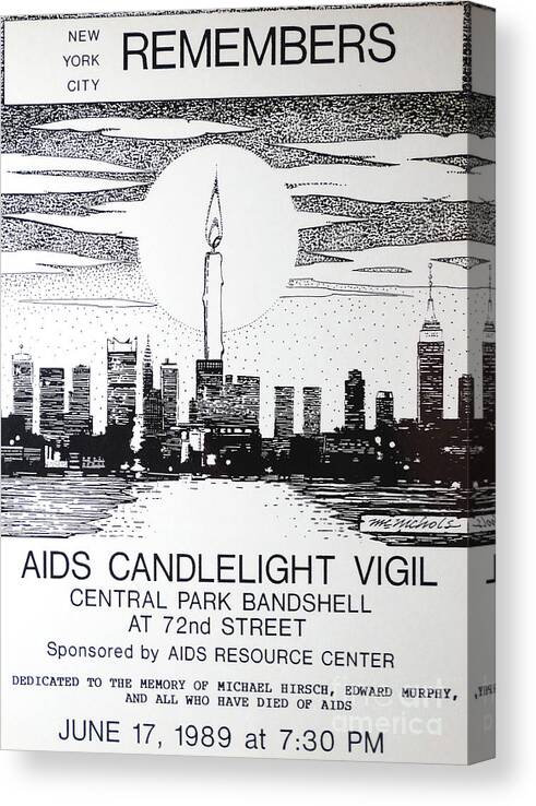 Nyc Aids Candlelight Vigil Poster Canvas Print featuring the drawing NYC AIDS Poster by William Hart McNichols